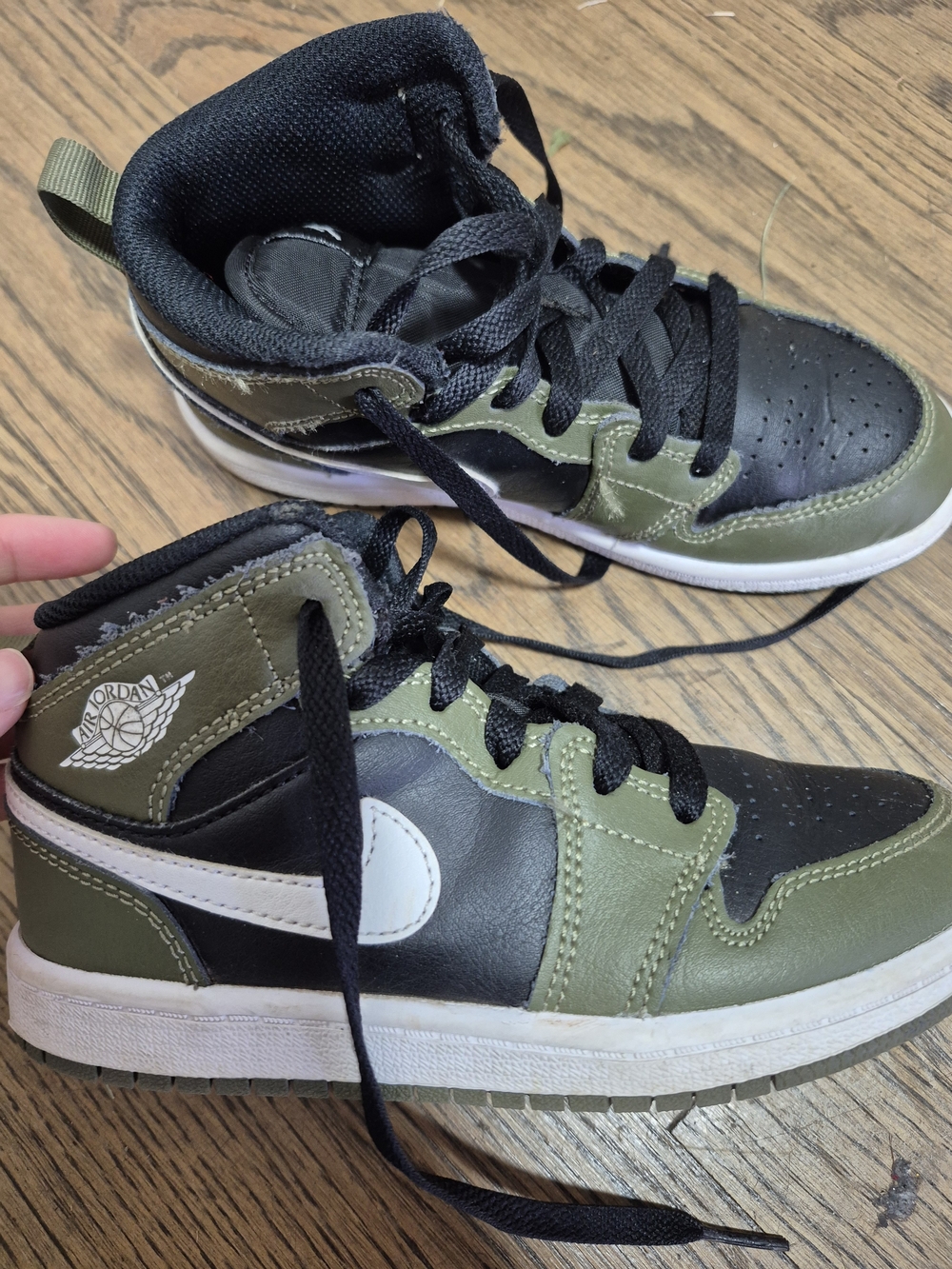 Jordan Kids Mid-Top Sneakers in Olive Green, Black & White